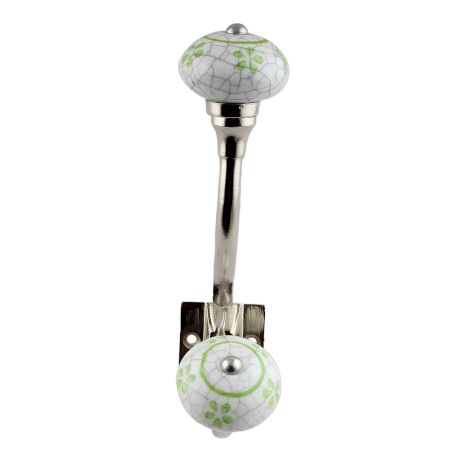 Lime Floral Crackle Ceramic Silver Iron Hook